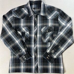Jmbonheur Men's Blue Plaid Western Snap Button Up short Sleeve Shirt Size Medium